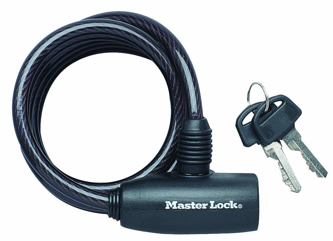 Antifurt MasterLock cablu spiralat cu cheie 1.8m x 8mm Negru 1.8m