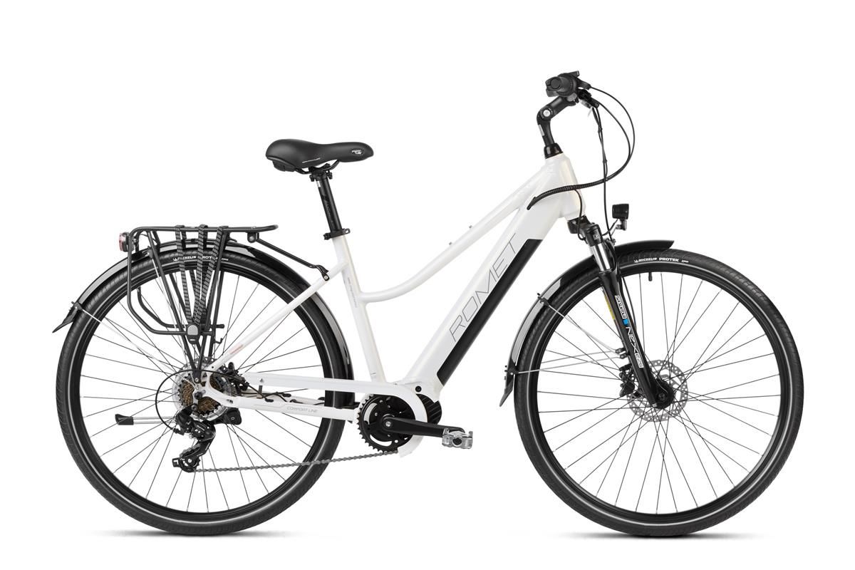Bicicleta electrica de trekking/oras femei Romet Gazela 1 MM Alb/Gri 2023