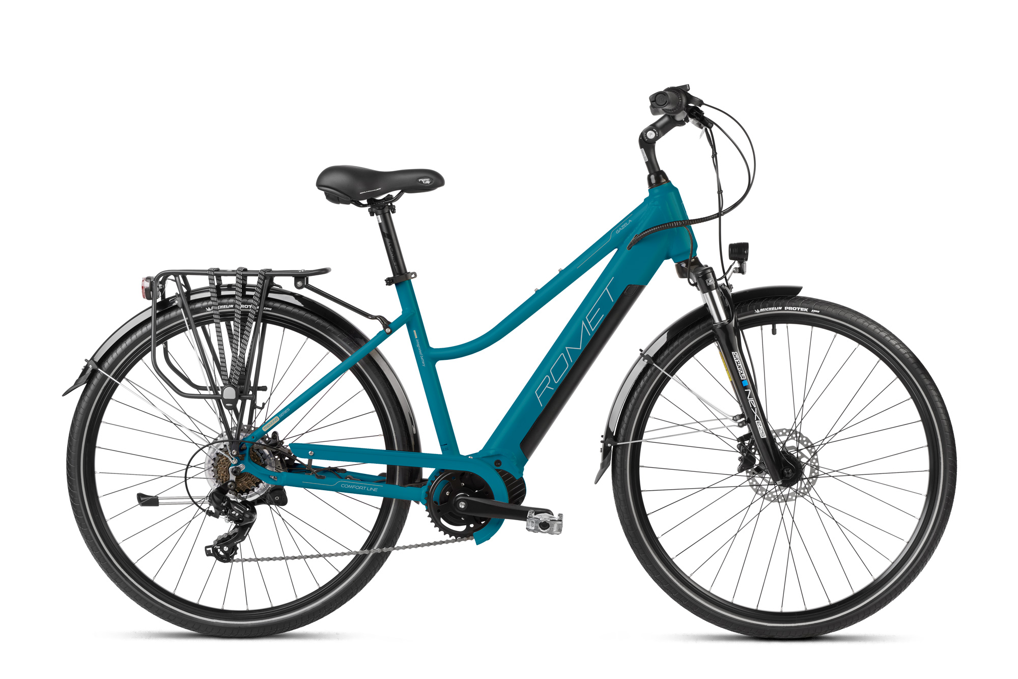 Bicicleta electrica de trekking/oras femei Romet Gazela 1 MM Albastru/Argintiu 2023