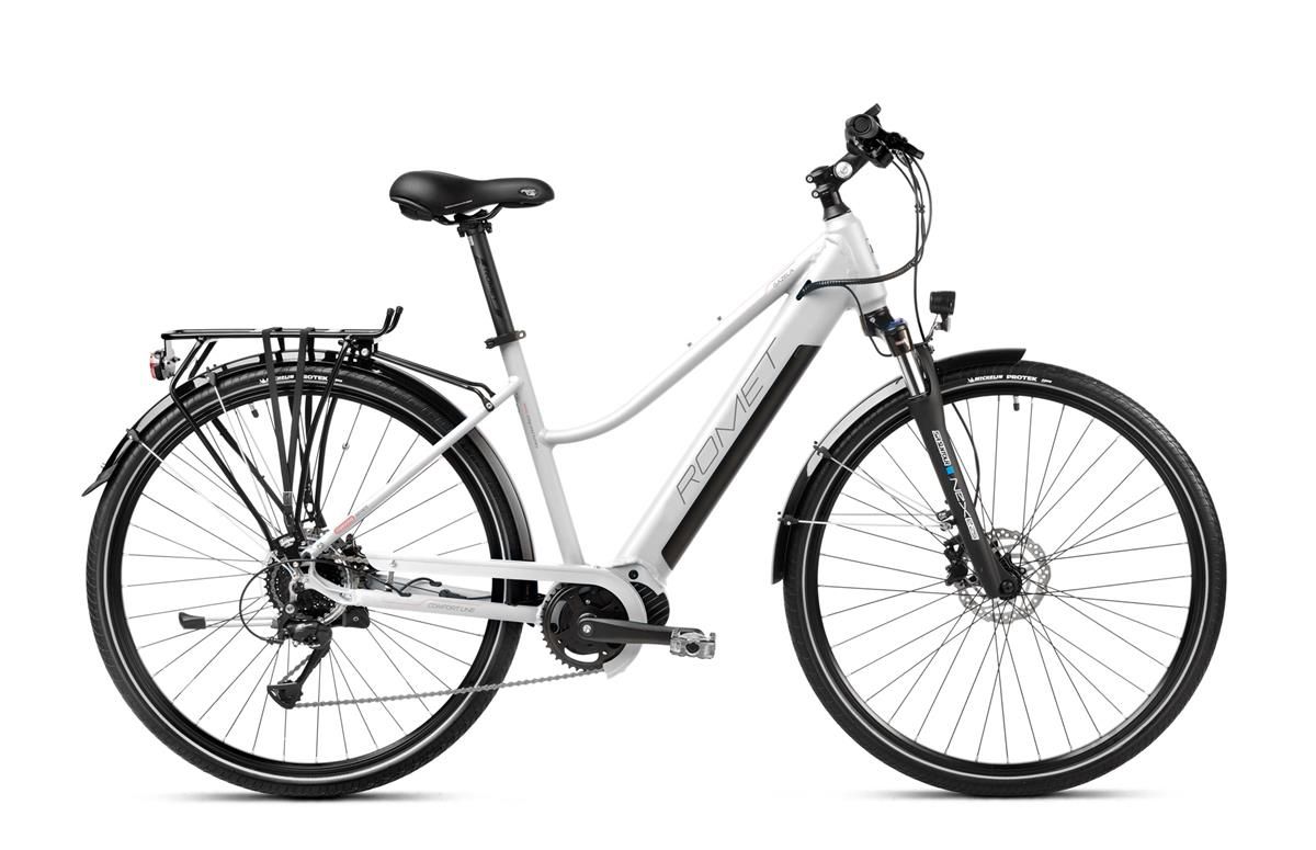 Bicicleta electrica de trekking/oras femei Romet Gazela 2 MM Alb/Gri 2023