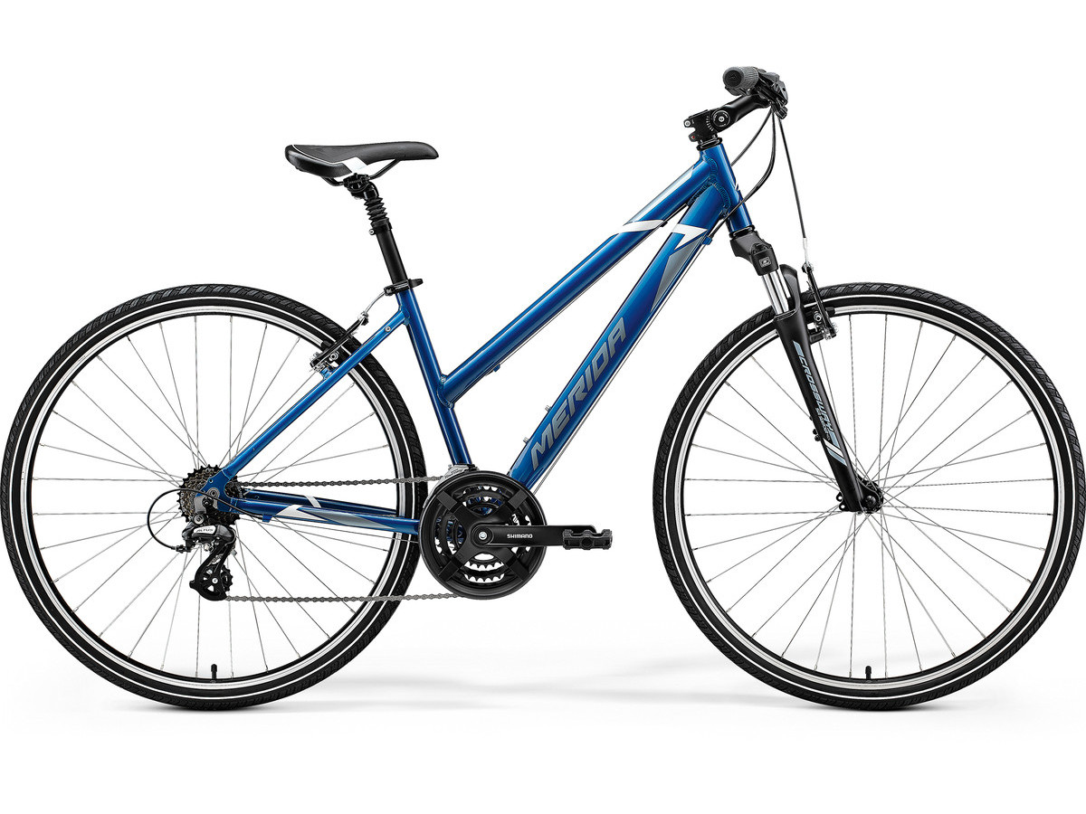 Bicicleta de trekking/oras pentru femei Merida Crossway 10-V Lady Albastru(Albastru Metalizat/Alb) 2021