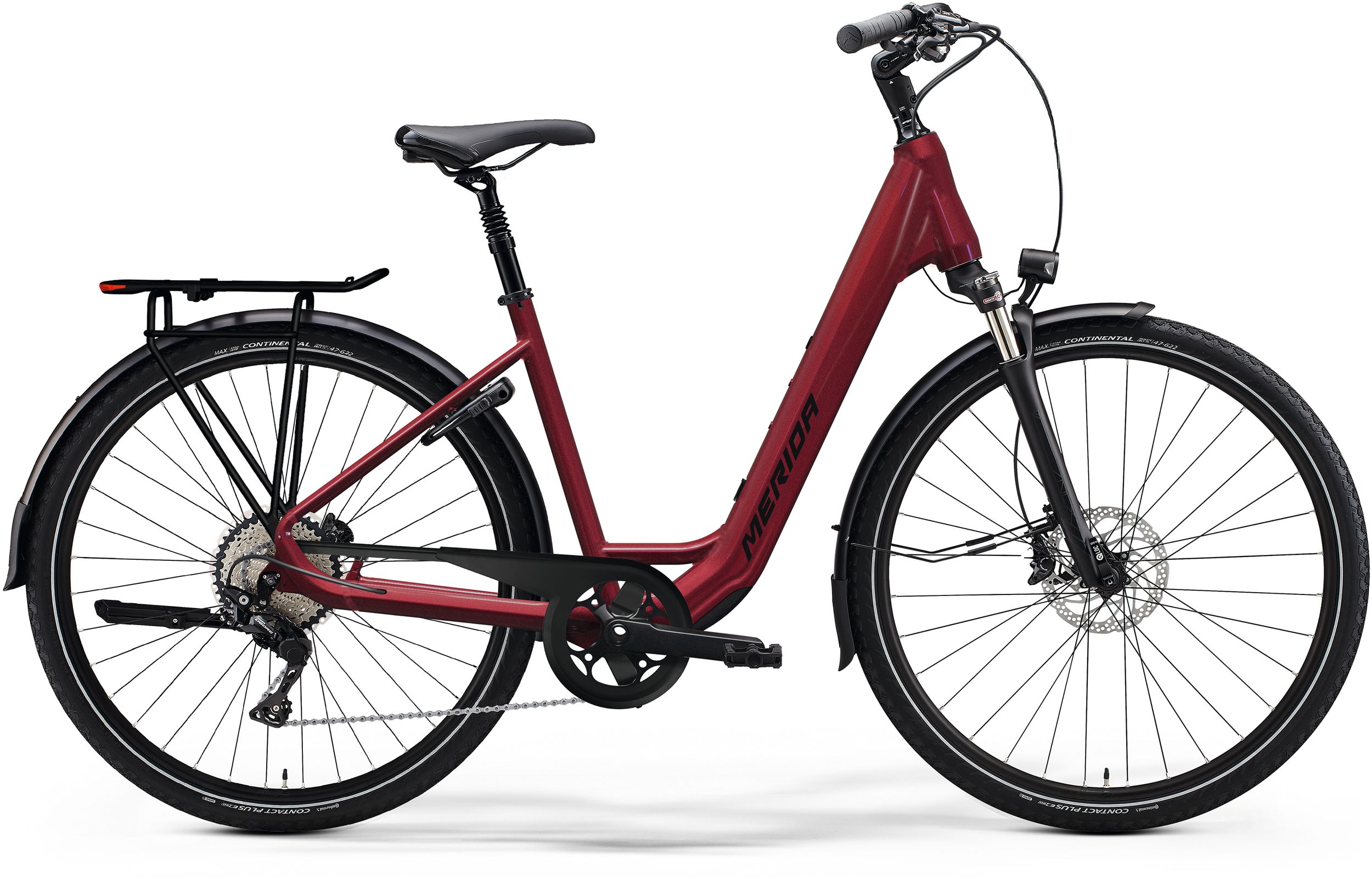 Bicicleta Electrica de Trekking/City Merida eSpresso Urban 300 EQ Capsuna Inchis/Negru 2023