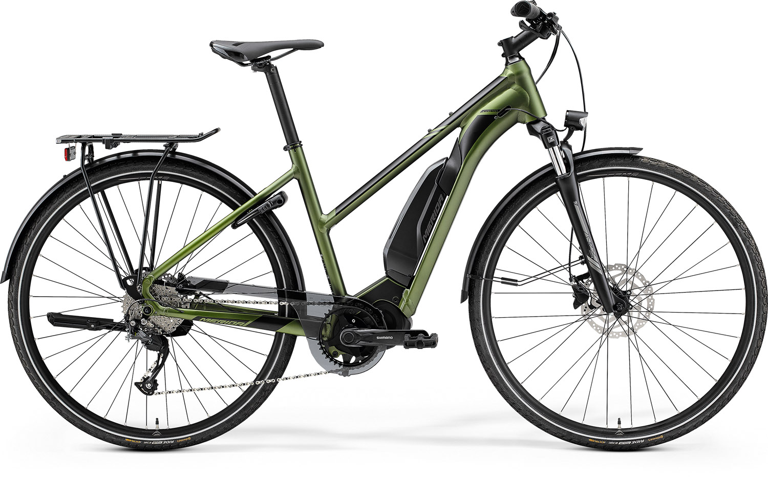 Bicicleta Electrica de Trekking/City pentru femei Merida eSpresso 300 SE EQ Lady 504Wh Verde/Negru 2023