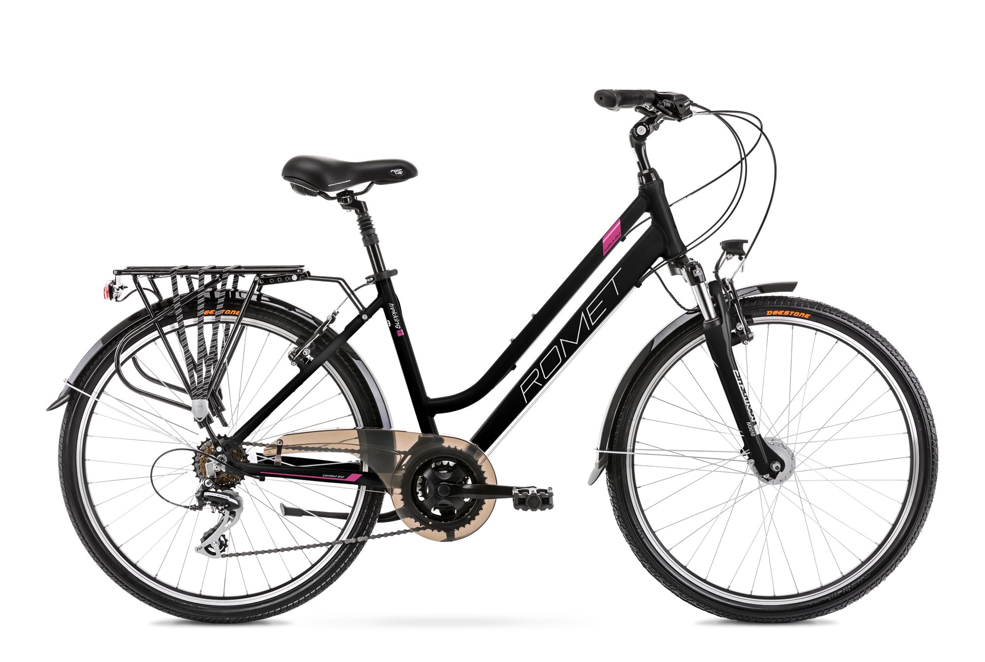 Bicicleta de trekking pentru femei Romet Gazela 26 2 Negru/Roz 2022