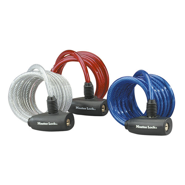 Antifurt Master Lock cablu spiralat cu cheie 1.80m x 8mm – diverse culori 1.80m