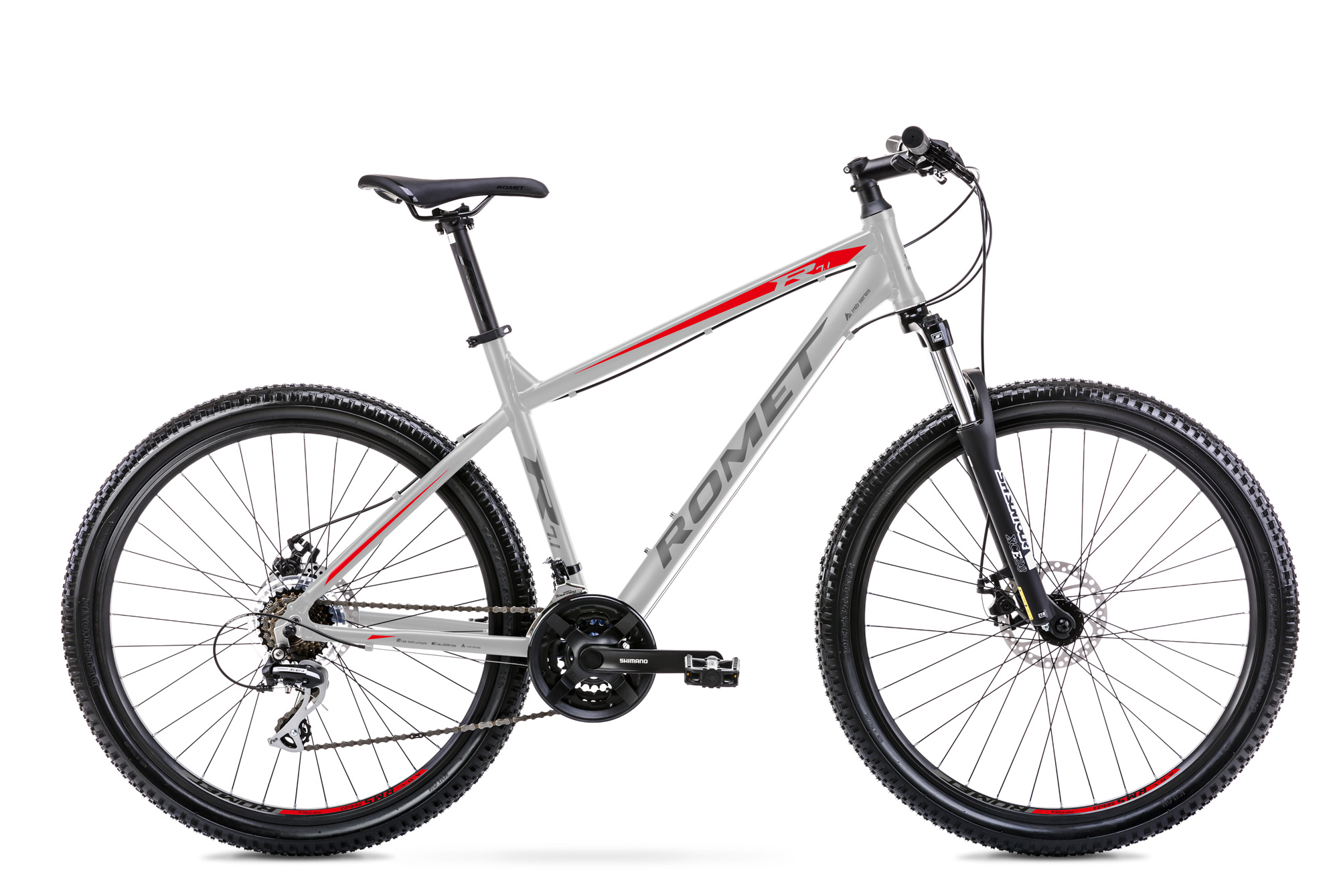 Bicicleta de munte pentru barbati Romet Rambler R7.1 Argintiu/Rosu/Grafit 2023