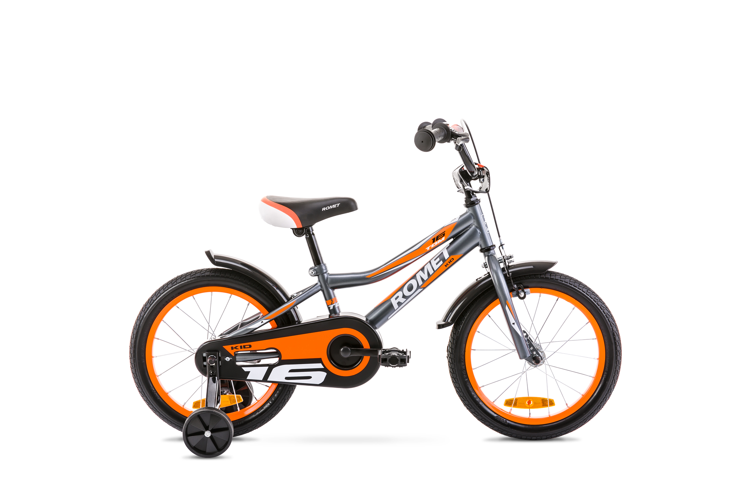 Bicicleta cu roti ajutatoare pentru copii Romet Tom 16 Grafit/Portocaliu 2020 [Produs Buy Back] biciclop.eu imagine noua