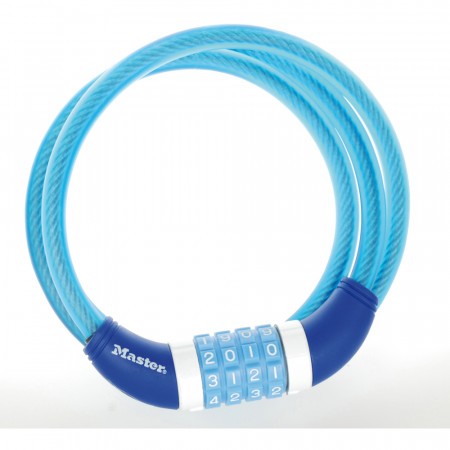 Antifurt Master Lock cablu spiralat cu cifru 1.2m x 10mm Albastru