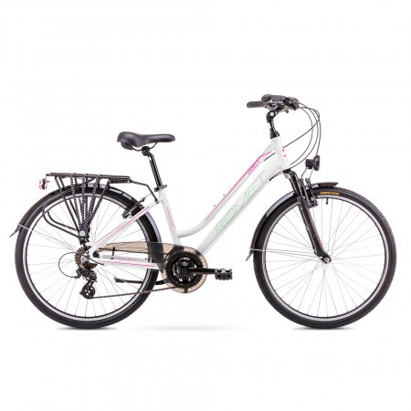 Bicicleta de trekking/oras pentru Femei Romet Gazela 26 1 Alb/Roz 2019