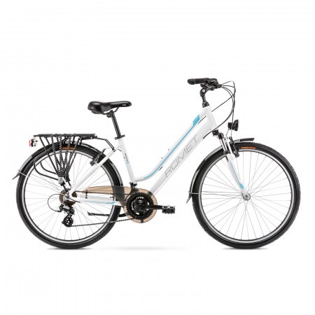 Bicicleta de trekking pentru femei Romet Gazela 26 1 Alb/Albastru 2021