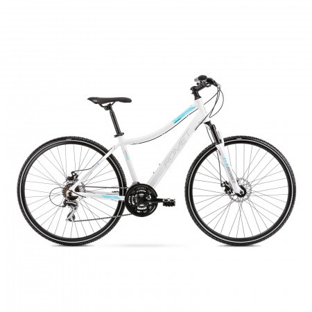 Bicicleta de trekking pentru femei Romet Orkan 1 D Alb/Albastru 2021