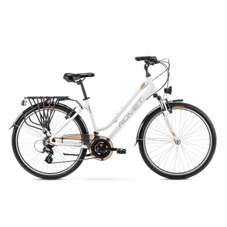 Bicicleta de trekking pentru femei Romet Gazela 26 1 Alb/Auriu 2022