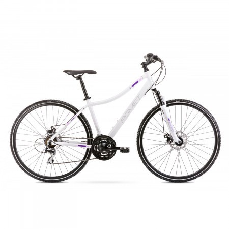 Bicicleta de trekking pentru femei Romet Orkan 1 D Alb/Violet 2020 cu routing intern