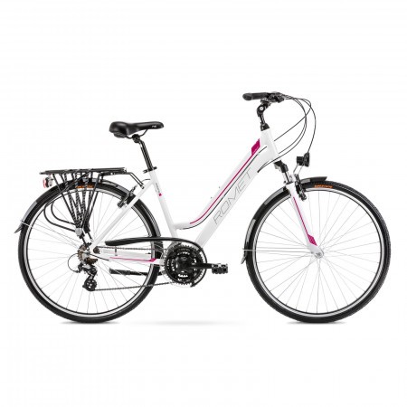 Bicicleta de trekking pentru femei Romet Gazela 1 Alb/Roz 2021
