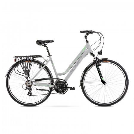 Bicicleta de trekking pentru femei Romet Gazela 1 Gri deschis/Verde 2021
