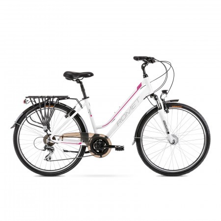 Bicicleta de trekking pentru femei Romet Gazela 26 2 Alb/Rosu inchis 2021