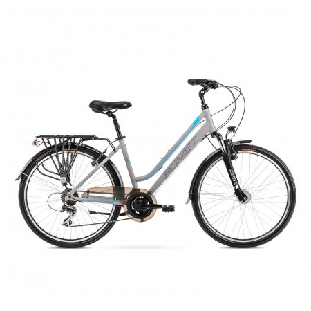 Bicicleta de trekking pentru femei Romet Gazela 26 2 Gri deschis/Albastru 2021