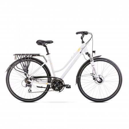 Bicicleta de Trekking/Oras pentru femei Romet Gazela 4 Alb/Galben 2022