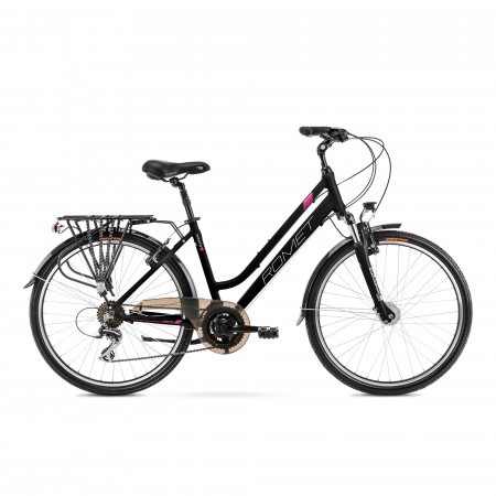 Bicicleta de trekking pentru femei Romet Gazela 26 2 Negru/Roz 2022