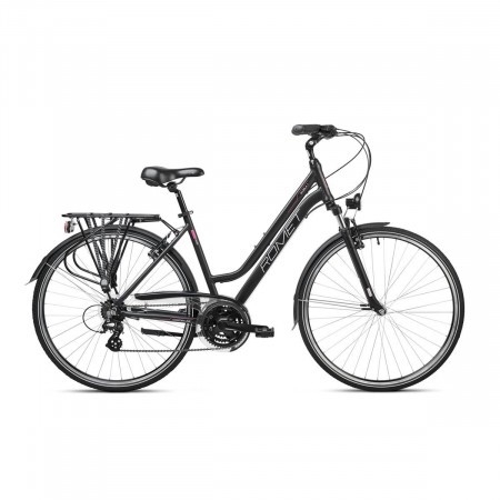 Bicicleta de trekking/oras pentru femei Romet Gazela 1 Negru/Roz 2023