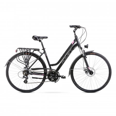 Bicicleta de trekking pentru femei Romet Gazela 28 2 Negru lucios/Roz 2023